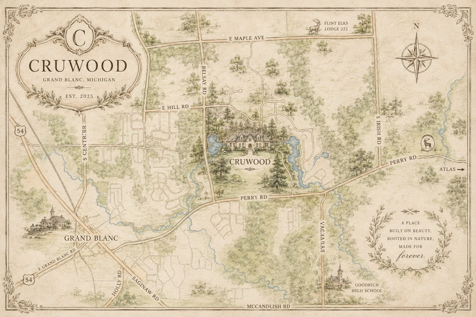 Map showing Cruwood Estate in Genesee County, Michigan